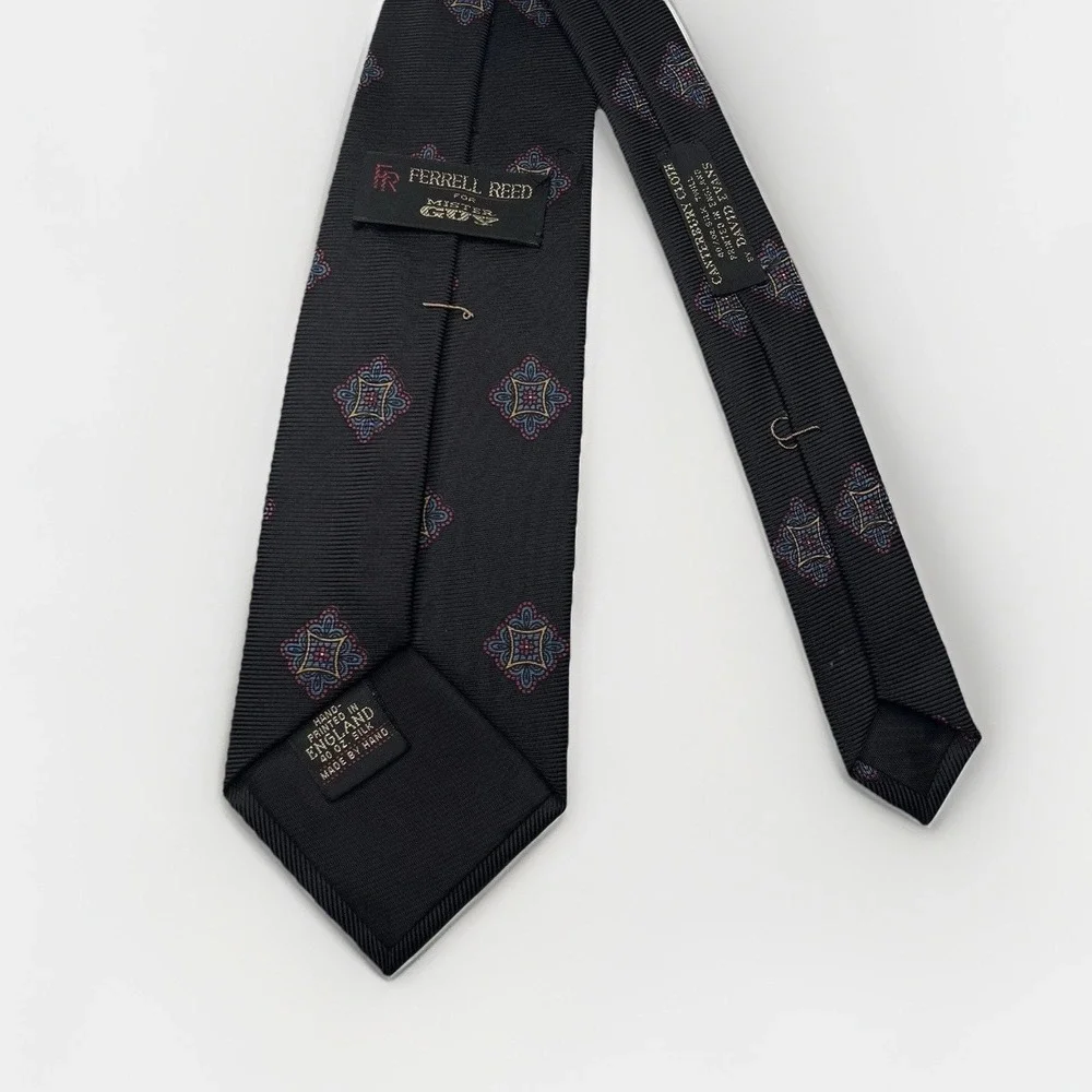 Ferrell Reed x David Evans Canterbury Silk Tie Black Hand Made & Printed England